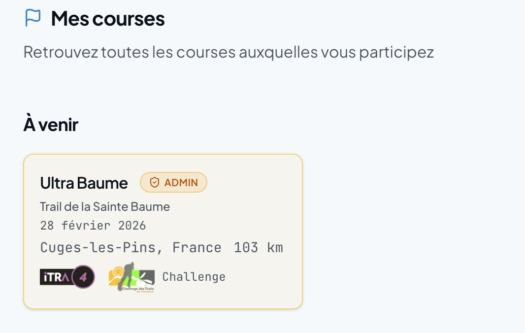 Calendrier personnel des courses